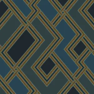 Grandeco Geometric Fabric Geo Textured Wallpaper, Blue Gold