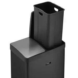 Kitchen Rubbish Recycling Pedal Bin 60L Dual 2 Waste Compartment Black