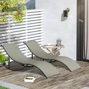 Outsunny Set of 2 Zero Gravity Lounge Chair Recliners Sun Lounger Light Grey