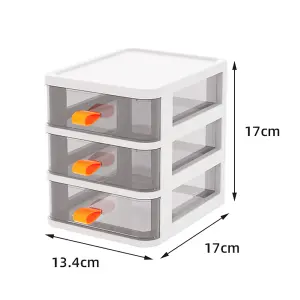 White 3-Tiers Plastic Desktop Stationery Cosmetic Storage Box Drawer Organizer with Handle