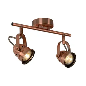 Lucide Cigal Cottage Twin Ceiling Spotlight - LED - GU10 - 2x5W 2700K - Copper