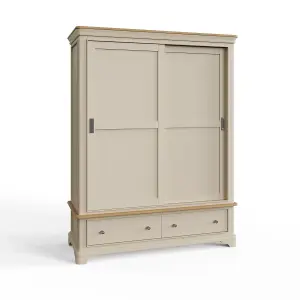 2 Door 2 Drawer Sliding 1.5M Combination Wardrobe Putty Painted Oak