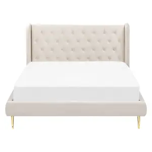 Velvet EU King Size Bed Beige FORBACH