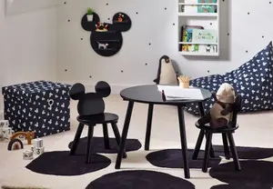 Disney Mickey Mouse Table and Chair Set, 2 Chairs Included, Black finish, Table: W60 X D60 X H48cm, Chair: W28 X D28 X H45cm