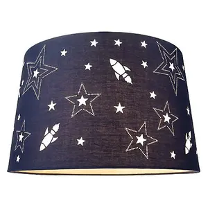 Fun Rockets and Stars Childrens/Kids Blue Cotton Bedroom Pendant or Lamp Shade