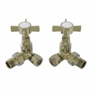 Rinse Bathrooms Traditional Corner Radiator & Towel Rail Valves Pair 15mm Corner Radiator Valve Brushed Brass