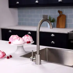 Flode Lillehammer Single Lever Kitchen Sink Mixer Tap with Swivel Spout Brushed Steel Finish