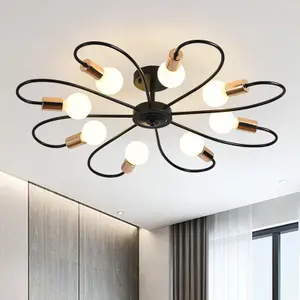 Garwarm Black Semi Flush Industrial Vintage Ceiling Pendant 8 Lights