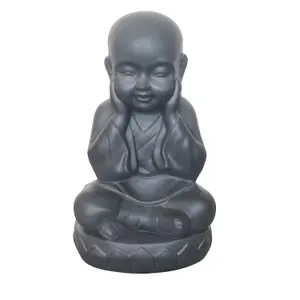 IDEALIST™ Buddha Statue 13.8 Inch Tall, Grey Reinforced Stone Sitting Baby Monk Figurine for Home and Garden L20 W17 H35 cm