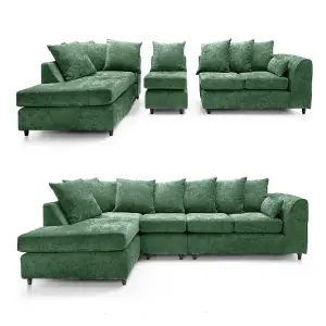 Monaco Chenille Fabric 5 Seater L Shaped Corner Sofa  Green Left Hand Facing