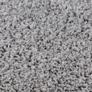 Modern Easy to Clean Grey Plain Shaggy Rug for Dining Rug-80cm X 150cm