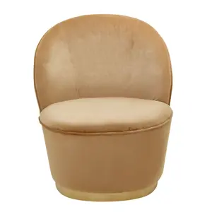 Gold Beige Kids Velvet Chair with Gold Base, Velvet Upholstery Kids Chair for Living Room, Dining Room