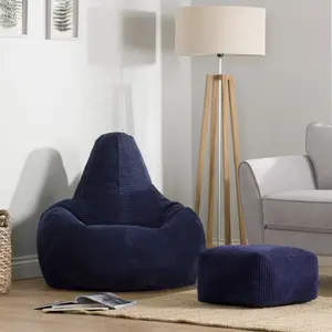 icon Dalton Corduroy Recliner Bean Bag Chair & Footstool Navy