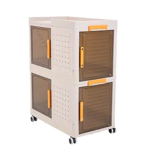 2 Tier Stackable Storage Box Wardrobe Storage Bin Bookcase with Wheels