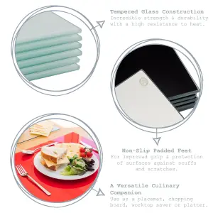 Harbour Housewares - Glass Placemats & Square Coasters Set - 30cm x 20cm - Grey - 12pc