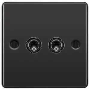 GoodHome 20A 2 way 2 gang Toggle switch Gloss Black Nickel effect