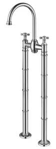 VURTU Danube Floor Mounted Bath Filler, 1/4 Turn, Dual Lever Ceramic Disc, 972(H) x 248(W), Chrome, 381801