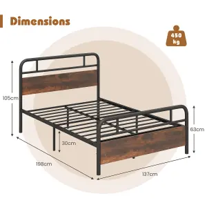 Costway Double Size Bed Frame Platform Metal Slats Support Bed W/ Industrial Headboard