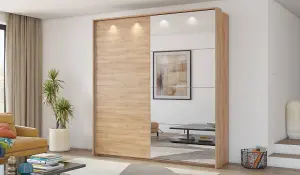 Century Sliding Door Wardrobe W2280mm H2400mm D640mm - Oak Camargue Finish with Mirrored Door