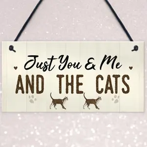 Red Ocean You Me And The Cats Sign Home Funny Crazy Cat Lady Sign Pet Lover Gift