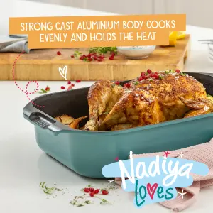 Prestige Nadiya Teal Rectangle Cast Aluminium Dishwasher Safe Non-Stick Induction Base Roaster