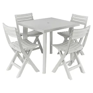 URBNGARDEN 79cm Height 5 Pcs White Plastic Garden Dining Table with Chairs Set Patio Deck Outdoor Furniture