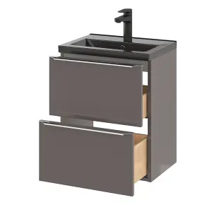 GoodHome Imandra Slimline Gloss Warm Grey Wall-mounted Bathroom Cabinet (H) 600mm (W) 500mm