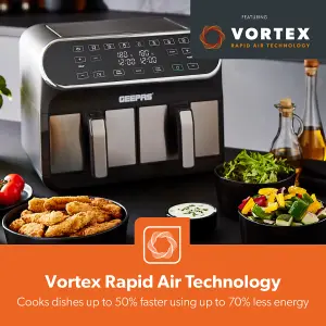 Geepas Vortex 8L Dual Basket Air Fryer 8-in-1 Digital Convection Air Fryer Toaster Oven