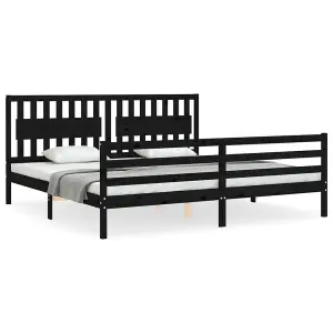 Berkfield Bed Frame with Headboard Black 200x200 cm Solid Wood