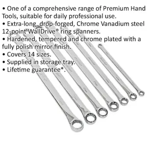 10-Piece Extra Long Double Ended Ring Spanner Set - 12 Point Metric Hand Wrench