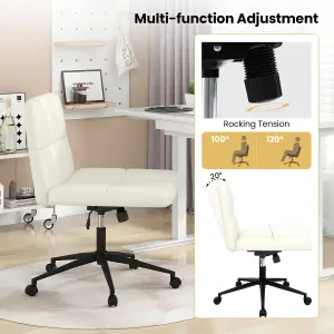 Costway Rolling Armless Chair PU Leather Upholstered Cross-legged Office Chair