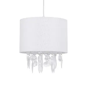 First Choice Lighting Set of 2 Fiji White Linen with Silver Fleck Detail Jewelled Pendant Shades