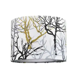 Modern Off-White Lamp Shade with Silver Gold and Black Woodland Trees Decoration