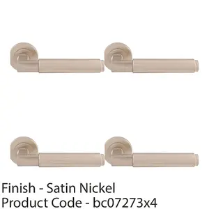 4 PACK - Premium Smooth Door Handle Set - Satin Nickel Angled Lever on Round Rose