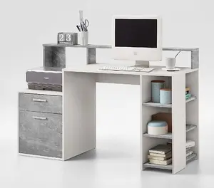 Sansa White and Grey Desk with Hutch