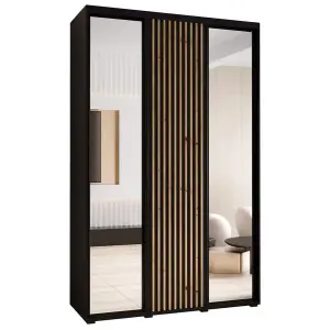 Sapporo II Black Matt Mirrored Sliding Wardrobe - Elegant Space-Saver (H)2050mm (W)1600mm (D)600mm