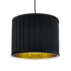 First Choice Lighting Sundance Black Velvet Pleated 25cm Lamp Shade with Gold Inner