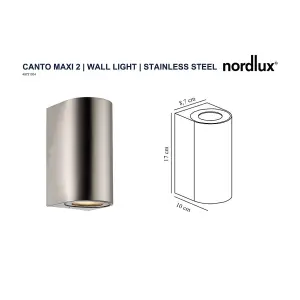 Nordlux Canto Maxi 2 Outdoor Patio Terrace Garden Wall Light In Stainless Steel (Height) 17cm