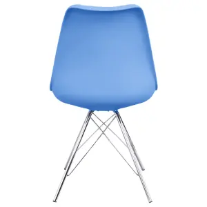 Soho Light Blue Plastic Dining Chair with Chrome Metal Legs