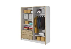 Sara Mirrored Wardrobe with Drawers in White and Oak Artisan W1840mm x H2140mm x D620mm