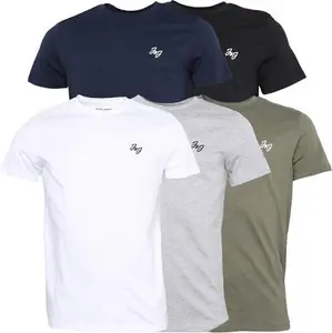 JACK AND JONES Mens Joseph Five Pack T-Shirts Navy/White/Grey/Khaki/Black - Size S