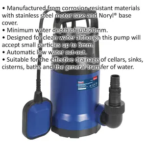 Automatic Submersible Water Pump - 250L/Min - Corrosion Resistant - 230V Supply