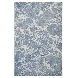 Modern Abstract Easy to Clean Handmade Blue Ivory Wool Rug for Living Room & Bedroom-200cm X 285cm