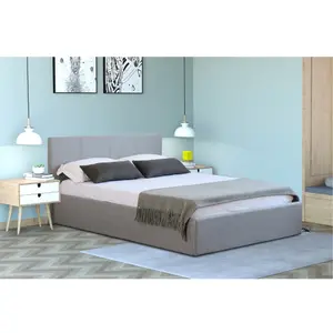 Side Lift Ottoman Bed Small Double Storage Bed Frame 4ft Grey - No Mattress