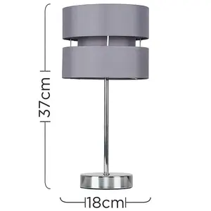 ValueLights Modern Silver Chrome Bedside Table Lamp With Grey Shade