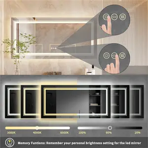 LED Illuminated Bathroom Mirror Fog Free Touch Sensor 50cm H X 100cm W