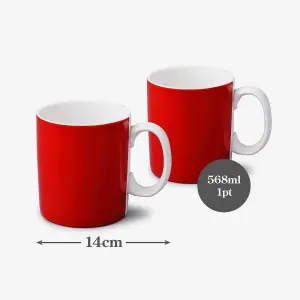 WM Bartleet & Sons Porcelain Original Large 1 Pint Mug, Set of 2 Red