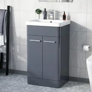 Nes Home Afern 500mm Freestanding Vanity Unit Cabinet & Wash Basin Steel Grey Flat Pack