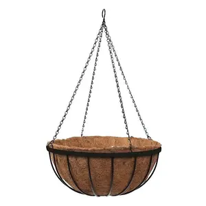 Smart Garden 30cm 12 Inch Metal Saxon Metal Hanging Basket Black Planter Liner