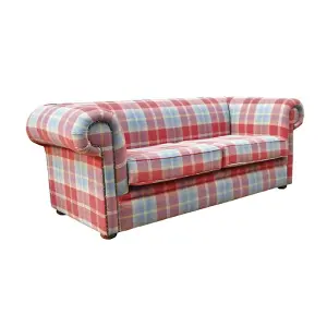 Chesterfield Original Tartan 1930's 3 Seater Sofa Balmoral Ruby Fabric In Classic Style